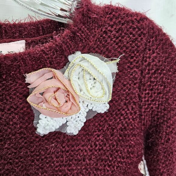 Little Lass Burgundy Knit Lace-Up Applique Sweater Size 6X - Picture 5 of 10